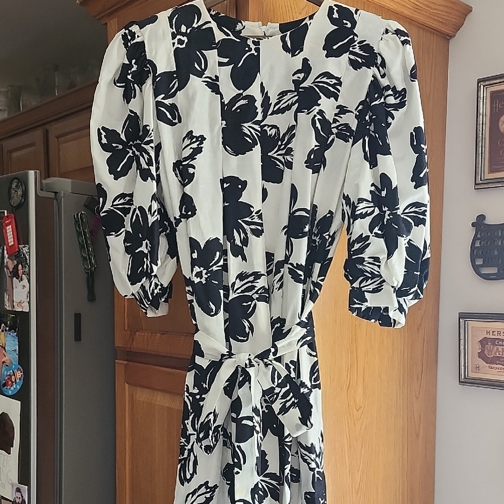 David Brown For Saks Fifth Avenue Vintage Black & White Long Floral Dress Large